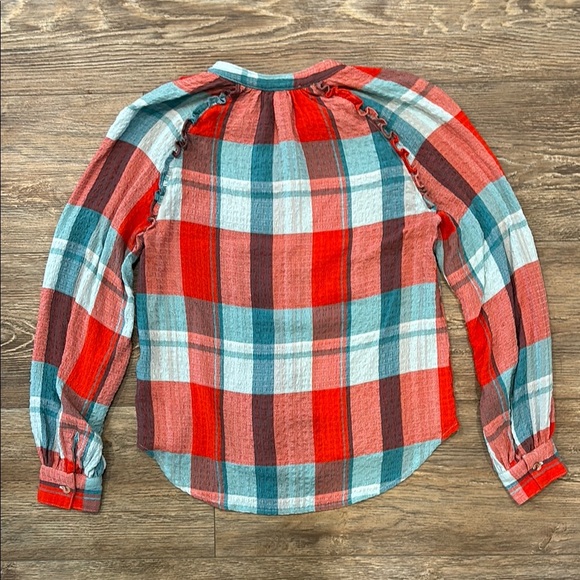 Pilcro Anthropologie Womens XS Breezy Red Blue Oversized Plaid Button Down Shirt - Picture 10 of 10